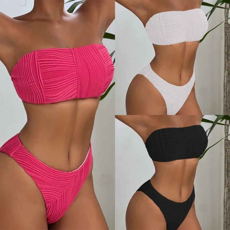 Conjunto de maiô feminino corte alto sem alças sexy bandeau biquíni