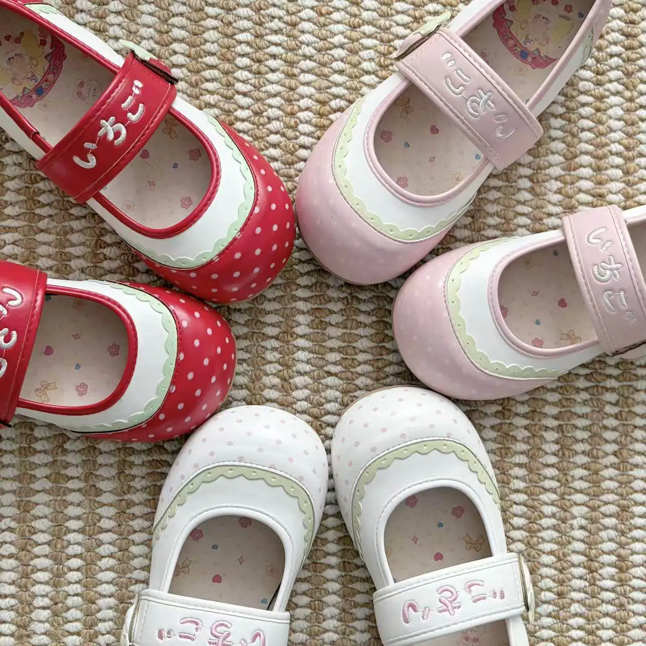 Japanese Original Sweet Cute Little Strawberry Lolita Homebody Indoor Shoes Soft Girls Kawaii Round Toe Mary Jane Lo Shoes Women
