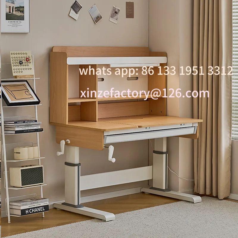 Tavolo da sole in legno massello con sollevamento regolabile per desktop domestico, protezione per gli occhi, grande cassetto, scrivania da studio per bambini, scrivania per computer