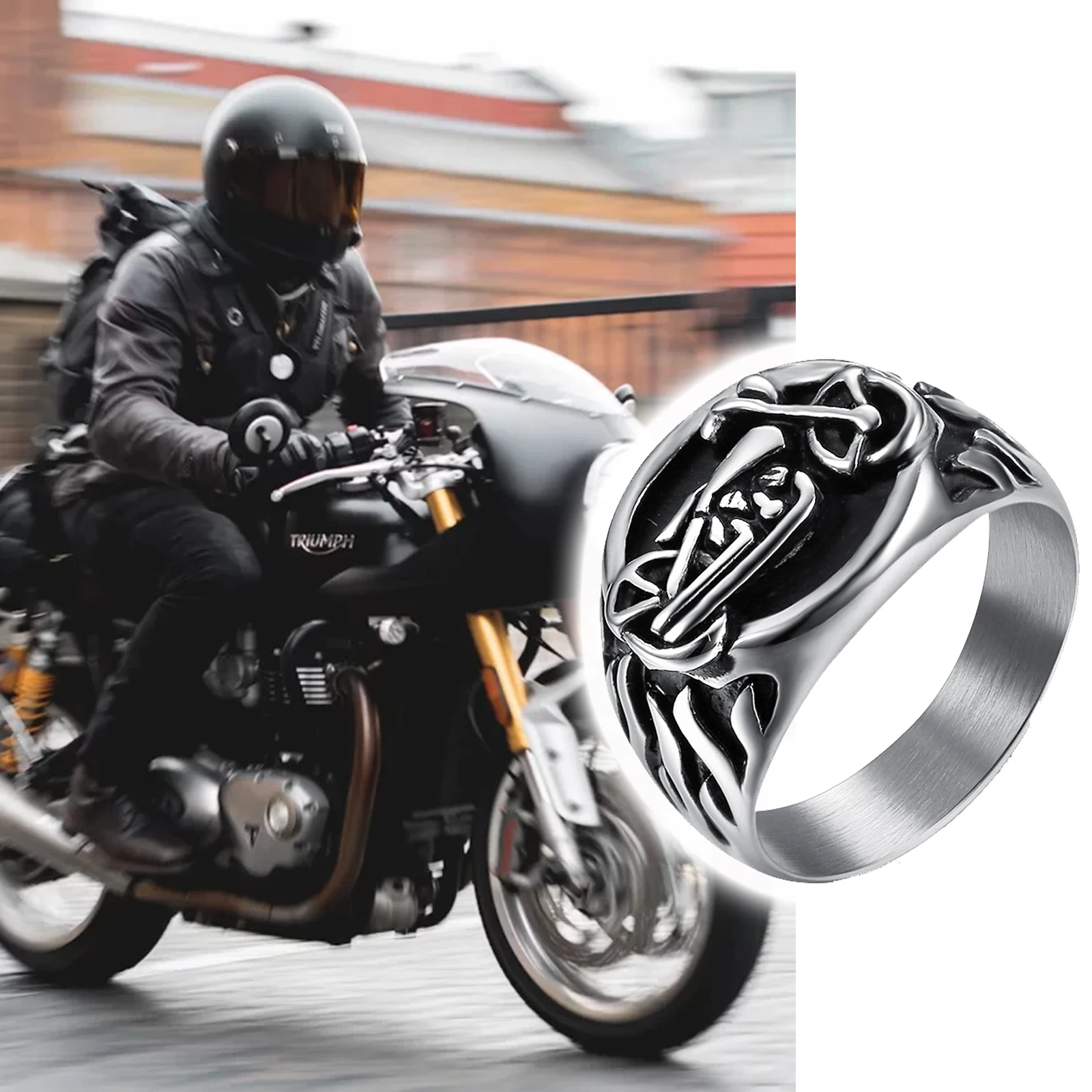 

Personality Flame Shape Motorcycle Stainless Steel Rings For Men Fashion Biker Ring Jewelry Gift Wholesale