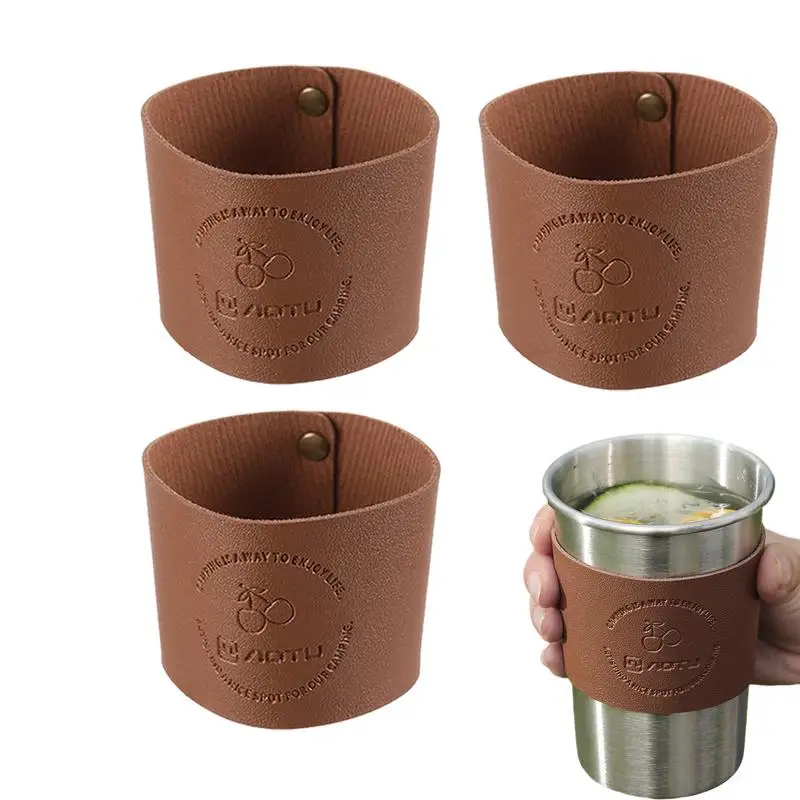 Cup Sleeves For Hot Drinks Leather Reusable Insulated Cup Iced Coffee Cup Glass Bottle Protector Water Cup Mug Cover For Home