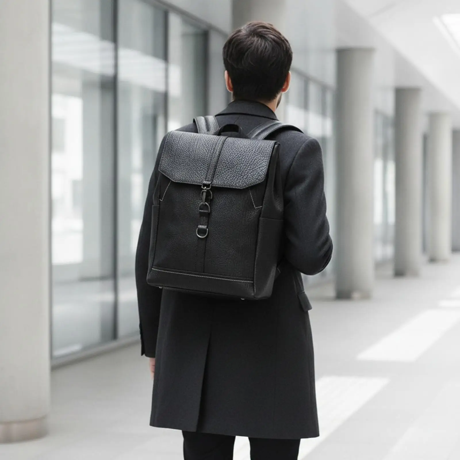 Vintage Canvas Travel Backpack for Commute Top Grain Cowhide Leather Retro Rucksack with Flap Closure 15 Inch Laptop Compartment