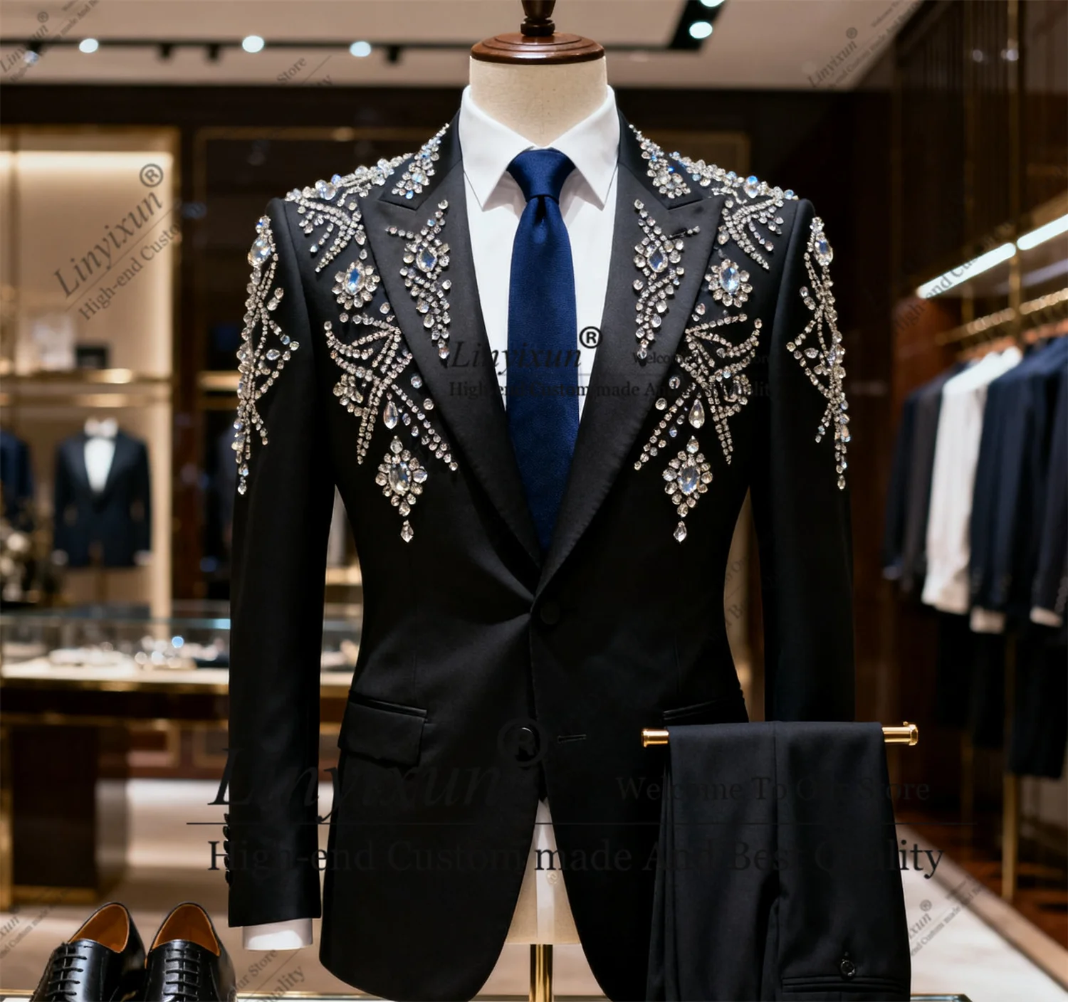 زخرفة الماس الرسمية البدلات الرسمية الرجال الدعاوى 2 قطعة مجموعات العريس سليم صالح الذكور حفلة موسيقية بليزرات مخصصة الزفاف trajes الفقرة hombre