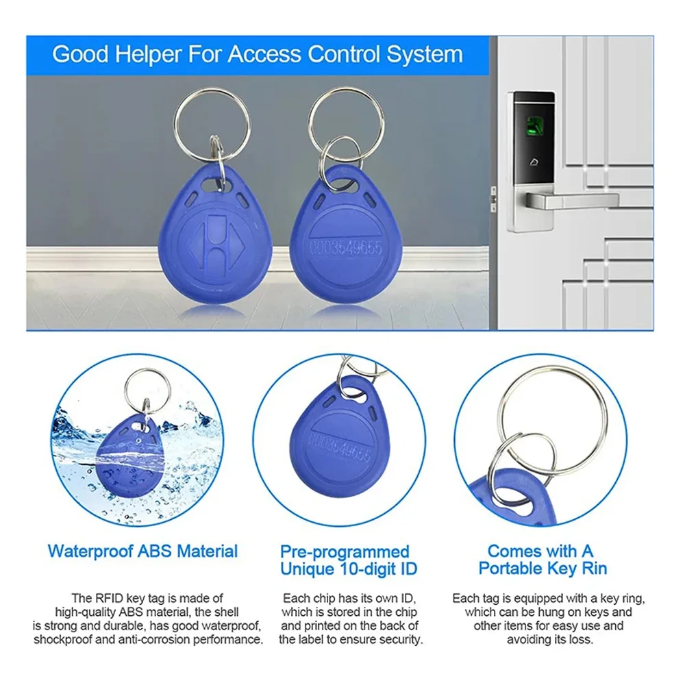 RFID 키체인 카드 태그 키 125khz ID 키팝, TK4100 EM4100 출입 제어 시간 포브 토큰 링, 100 개