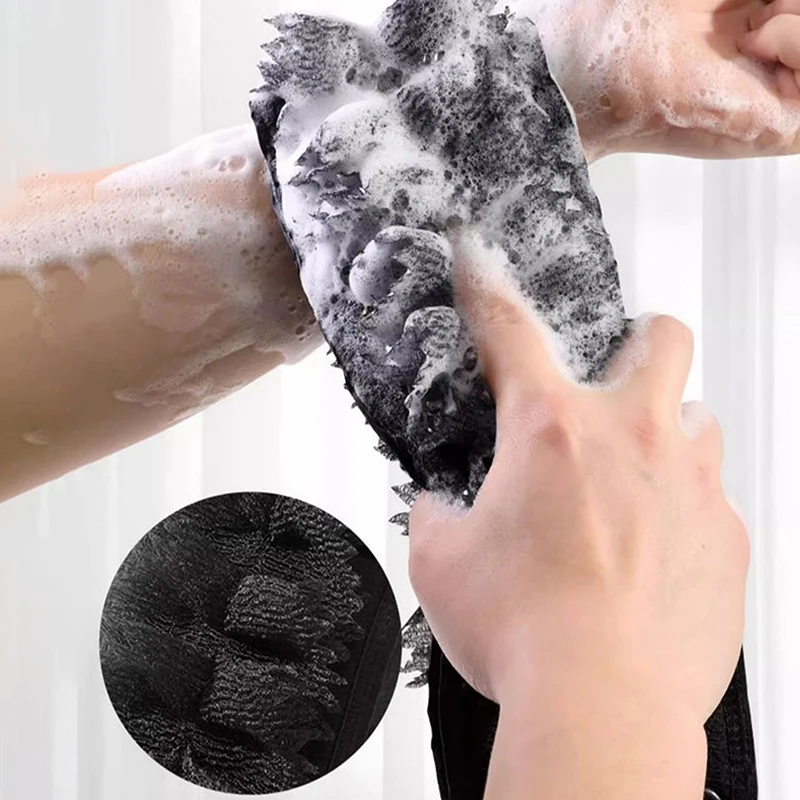 

2 In1 Back Scrubbing Towel Double Sided Robust Exfoliating Body Towel Back Strap Unisex Detox Mud Scrub Long Back Bathing Towel