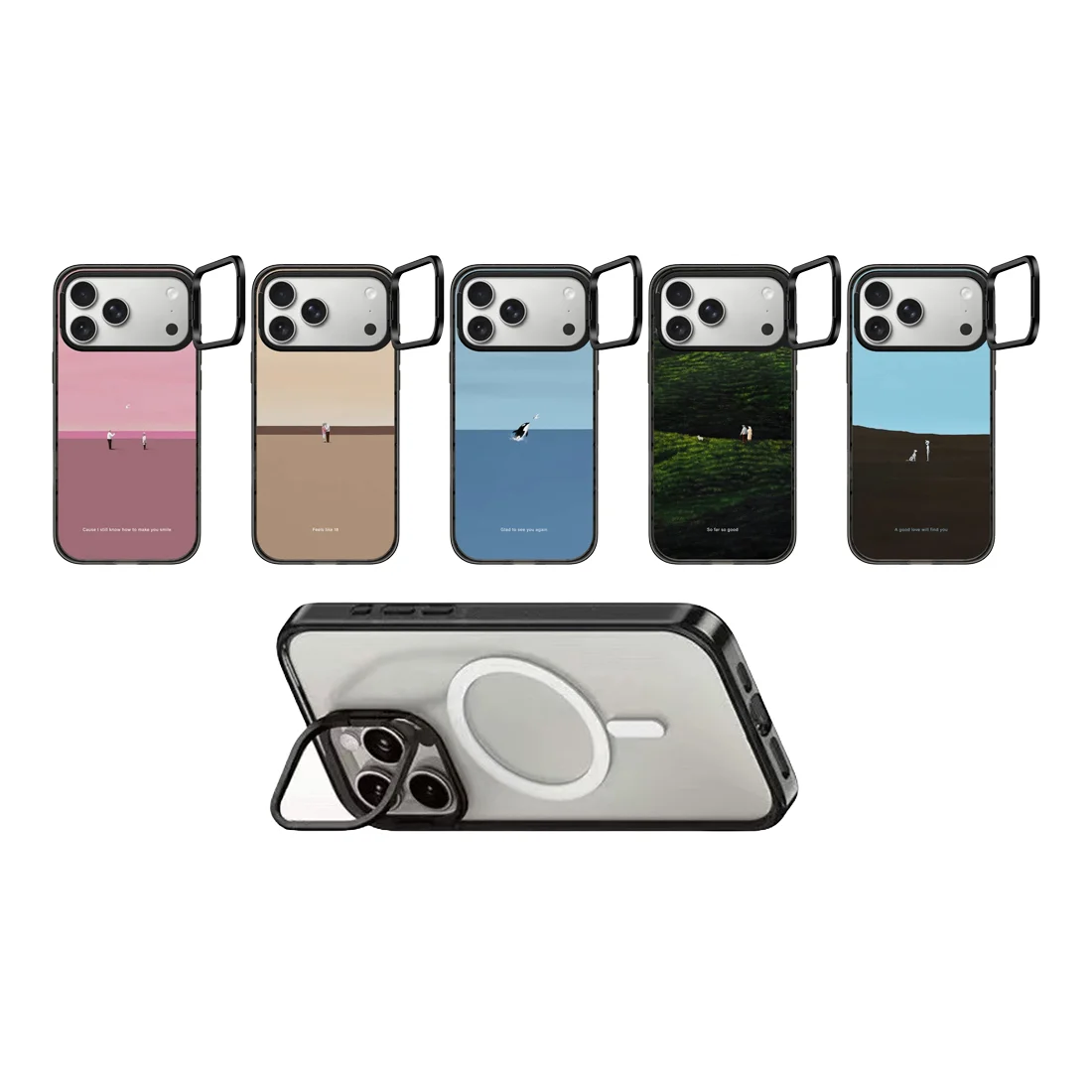 

Simple Seaside Patterns Camera Ring Stand Acrylic Magnetic Cover for IPhone 12 13 14 15 16 17 Pro Max Case for IPhone 17Pro