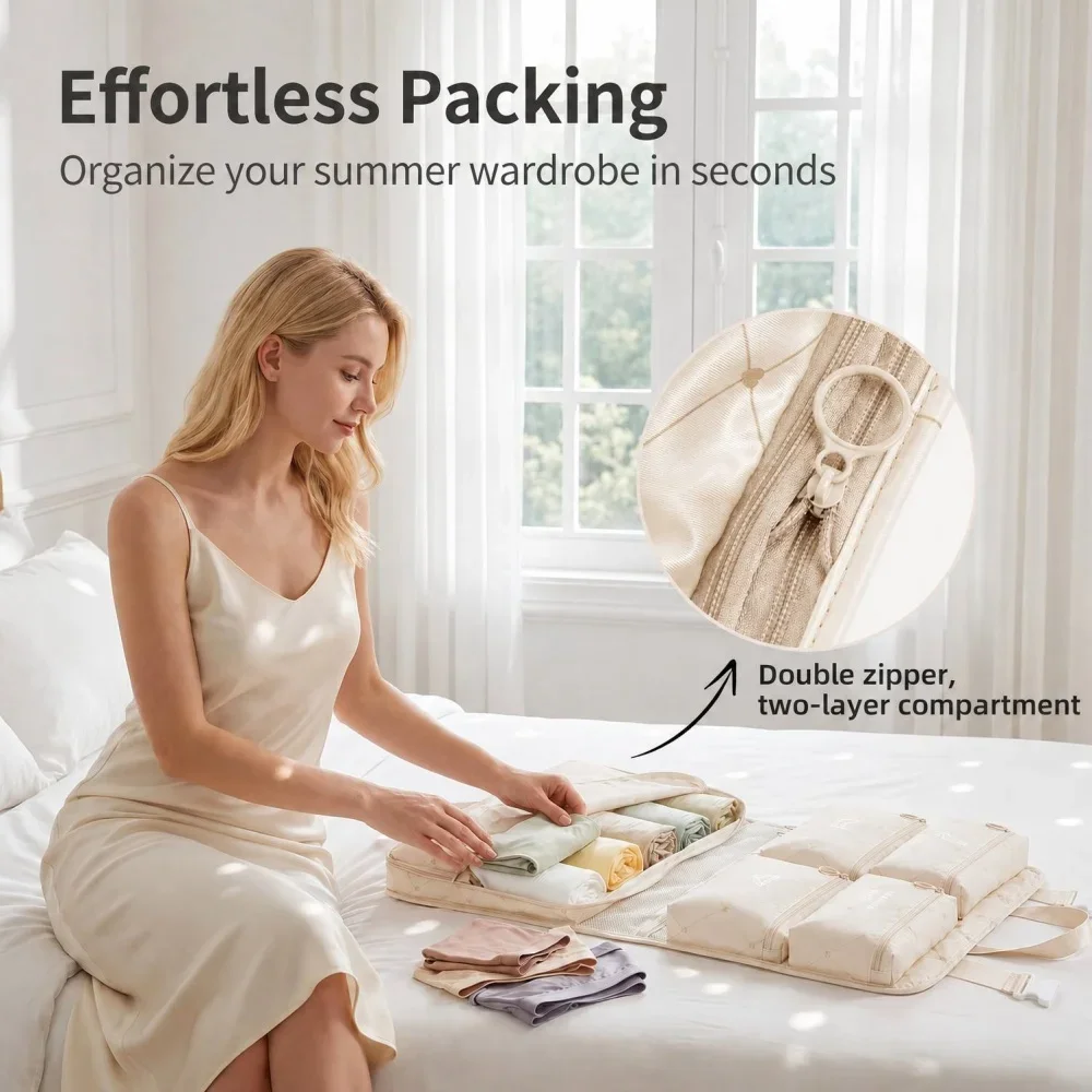 7‑in‑1 Hanging Travel Storage Bag Foldable Luggage Organizer 7 Pockets Underwear Bra Socks Sorting Pouch For Business Trip