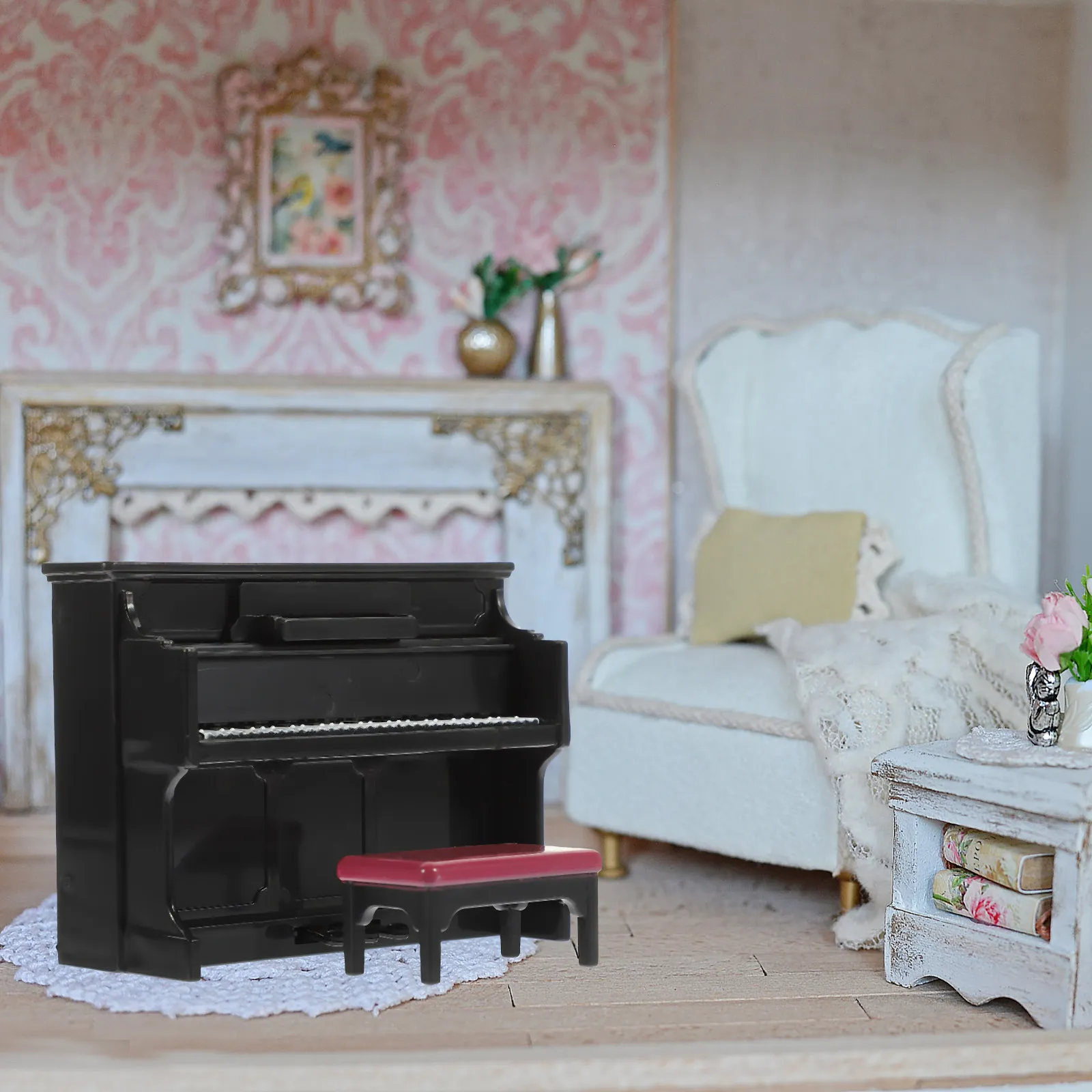 

1Set Upright Piano Miniature Plastic Decor for Dollhouse DIY Micro Scene -on Mini Piano Accessory Set