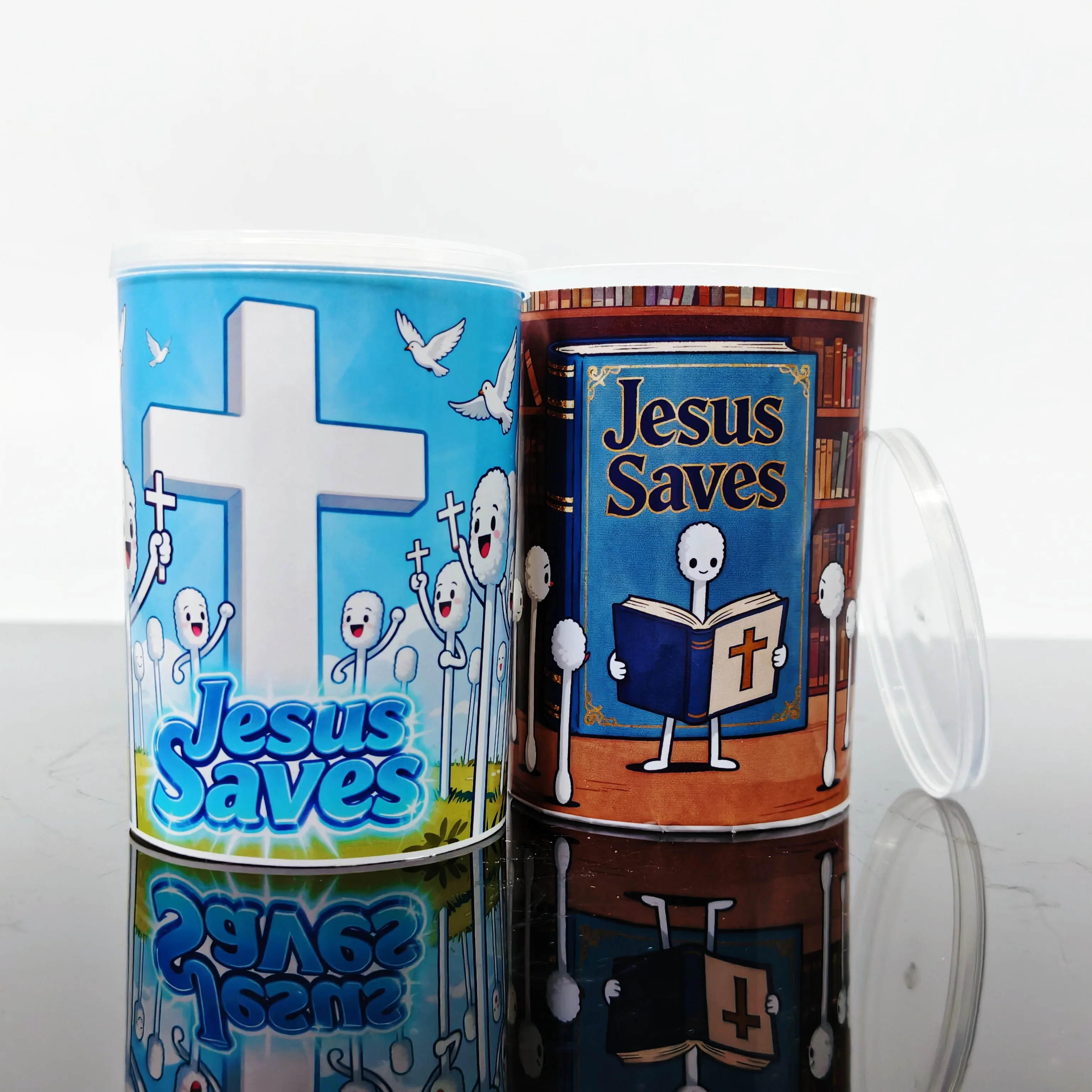 200 uds/300 Uds hisopo de algodón de doble cabeza gruesa con temática de Jesús, hisopo de algodón de cuchara redonda, hisopo de algodón con elemento de creencia religiosa