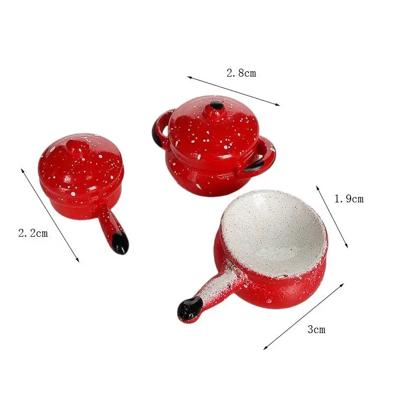 3 uds 1/12 casa de muñecas en miniatura modelo de olla roja muñeca utensilios de cocina para el hogar decoración de la cocina casa de muñecas decoración de escena juguete para juego de imitación