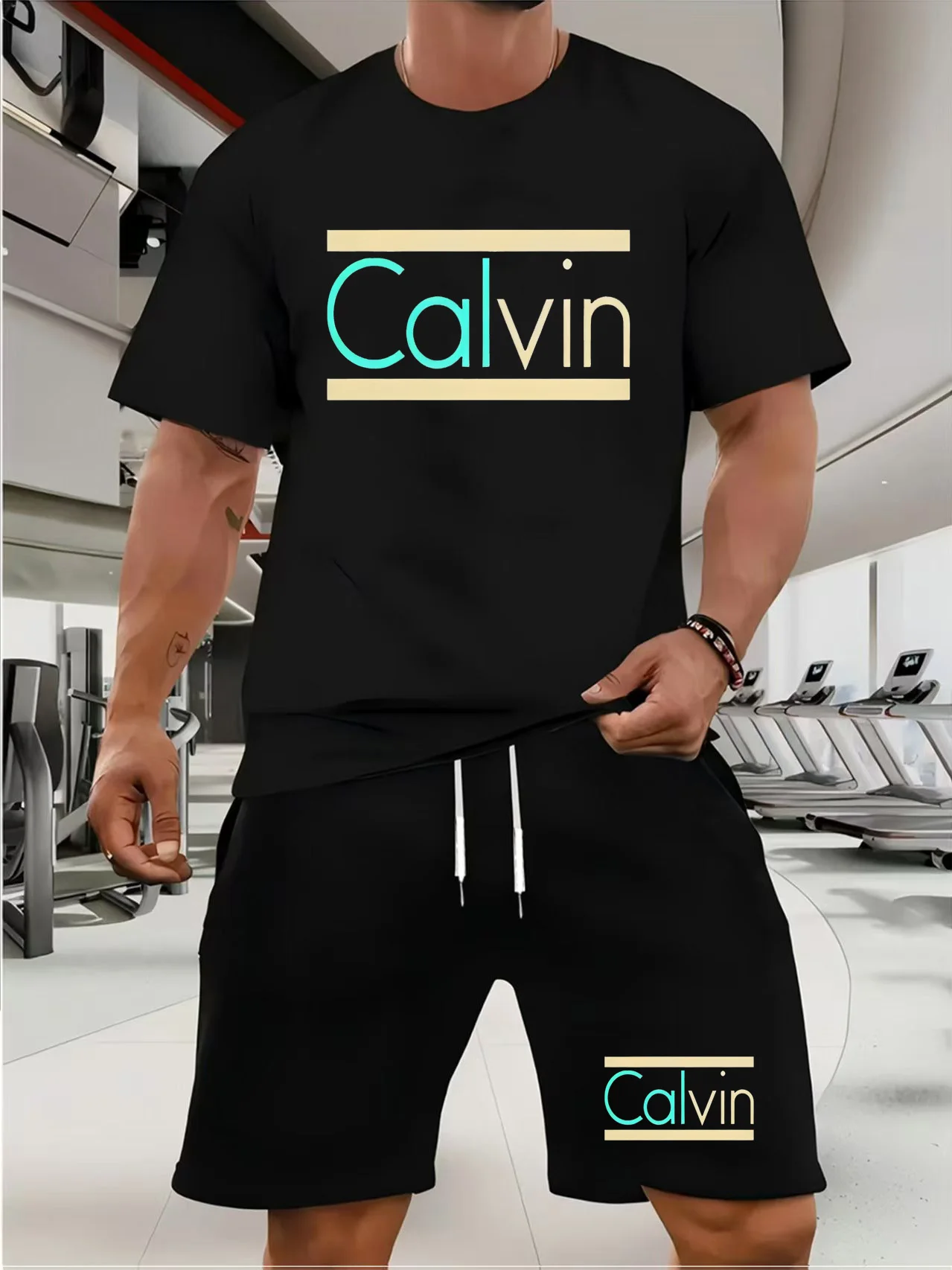 

2025 Мужской Calvin, летний новый мужской спортивный костюм, модный спортивный костюм с коротким рукавом, мужские костюмы, повседневная футболка из двух предметов и шорты High-Qu