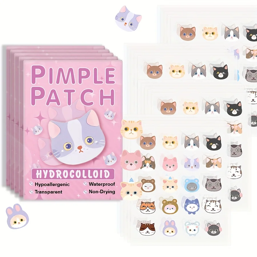 600PCS Cartoon Hydrocolloid acne patchs,Cute Cats,Conceal Hidden Blemishes,Daily skincare and makeup essentials
