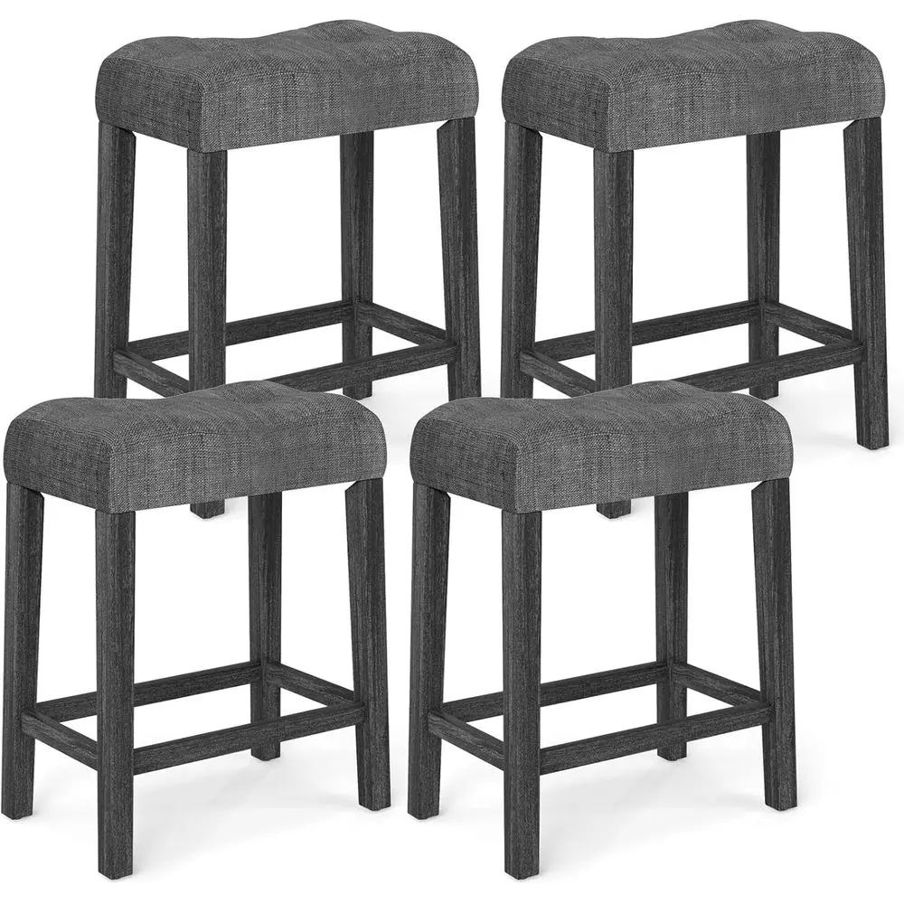 

Set of 4 24 Grey Saddle Counter Height Bar Stools with Upholstered Linen Seat and Rubber Wood Frame for Kitchen Island, Dining R