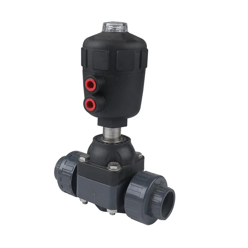 Pneumatic diaphragm valve, plastic quick-assembly, straight-through two-way union, normally open chemical pneumatic diaphragm