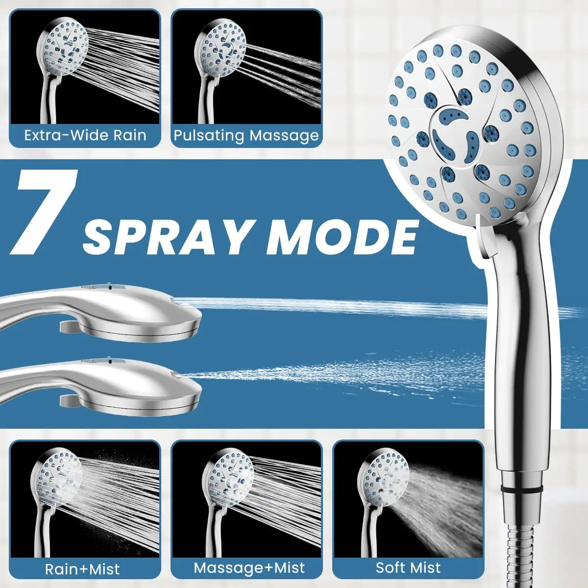 Shower Head with Handheld, Built-in Power Wash for Tubs Tiles Walls Pets Cleaning, High Pressure Handheld