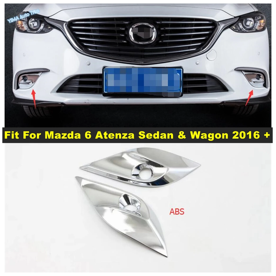 ABS Shiny Car Front Fog Lights Lamp Bezel Decor Stickers Cover Trim Fit For Mazda 6 Atenza Sedan & Wagon 2016 2017 Accessories