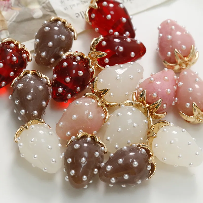 2pc High Quality Pearl Strawberry Resin Charms Kawaii 3D Simulated Fruit Pendant For Earring Keychains Diy Jewelry Make