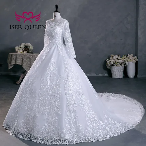 Imagen 2 del producto Vestidos de novia con Apliques de encaje bonitos y mangas completas personalizados, novedad de 2025, vestido de baile de talla grande, vestido de novia princesa elegante WX0301