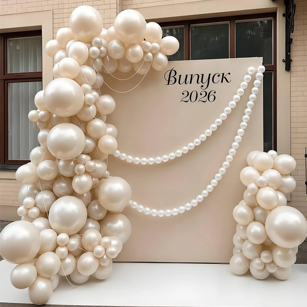 85Pcs Pearl White Sand Balloons Kit Double Stuffed Pearl Beige Balloons Garland for Boho Baby Shower Wedding Birthday Party Deco