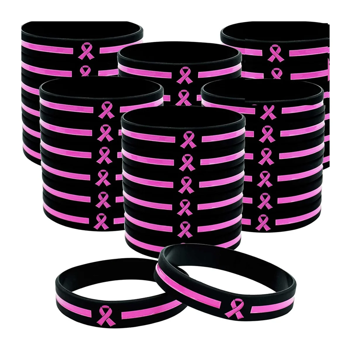 ADP-36 Pcs Breast- Awareness Bracelets Bulk Items Accessories Simple Pink Ribbon Silicone Wristbands