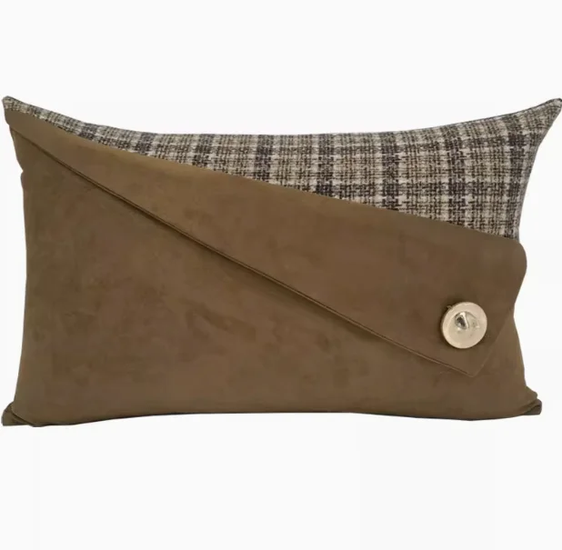 Coffee color cushion cover patchwork grid pattern pillowcase lumbar pillow cover backrest