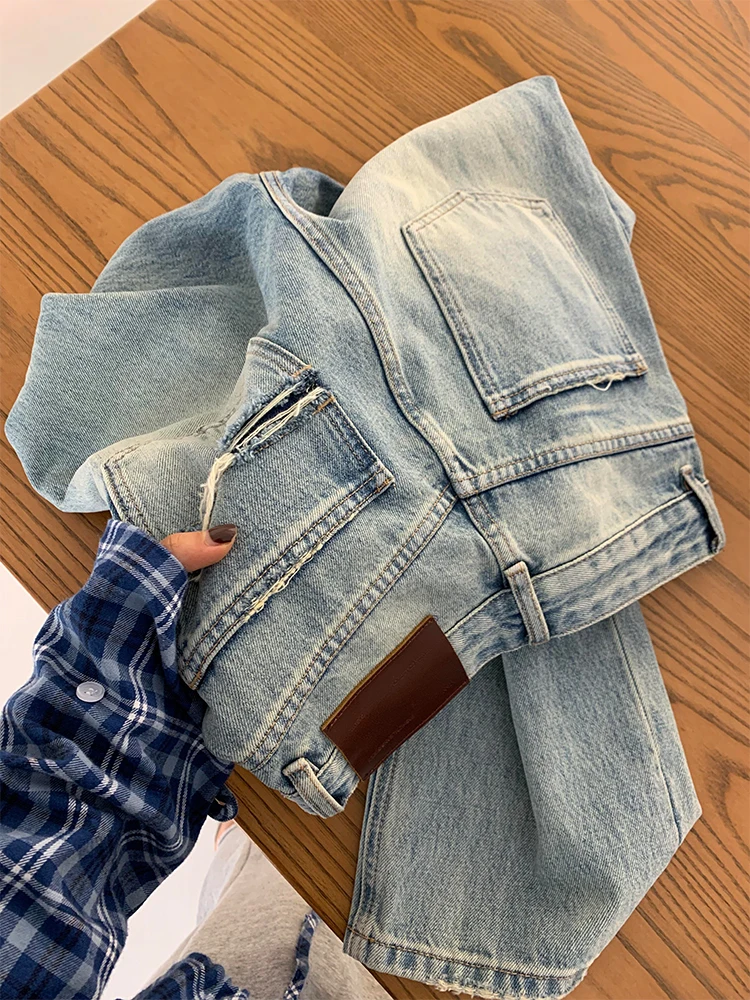 

Осень-зима 2022, женские корейские винтажные рваные джинсовые брюки-клеш, джинсы Y2k Harajuku, мешковатые уличные брюки с расклешенным низом, новые стильные