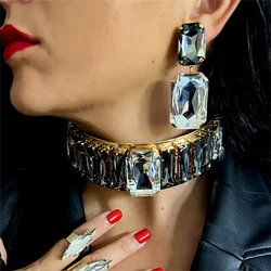 Fashionable rhinestone necklace women's jewelry set bride's wedding, personalized large collar party large necklace earring