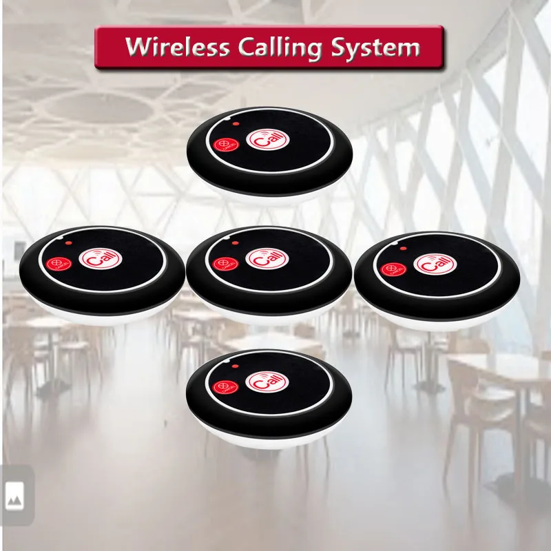 QWICALL 5 pcs Waiter Table Call Buttons Wireless Calling System Transmitter for Restaurant Hotel Cafe Hospital Pager