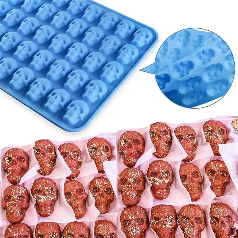 A36T-4Pcs Gummy Skull Candy Molds Silicone,Chocolate Gummy Molds With 2 Droppers Nonstick Food Grade Silicone For Candy Blue
