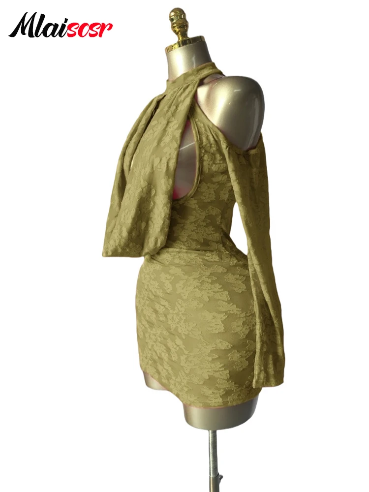 Mlaiscsr Print Hollow Out Long Sleeve Backless Bodycon Mini Dress Women Sexy Night Club Birthday Party Evening Gowns Vestidos