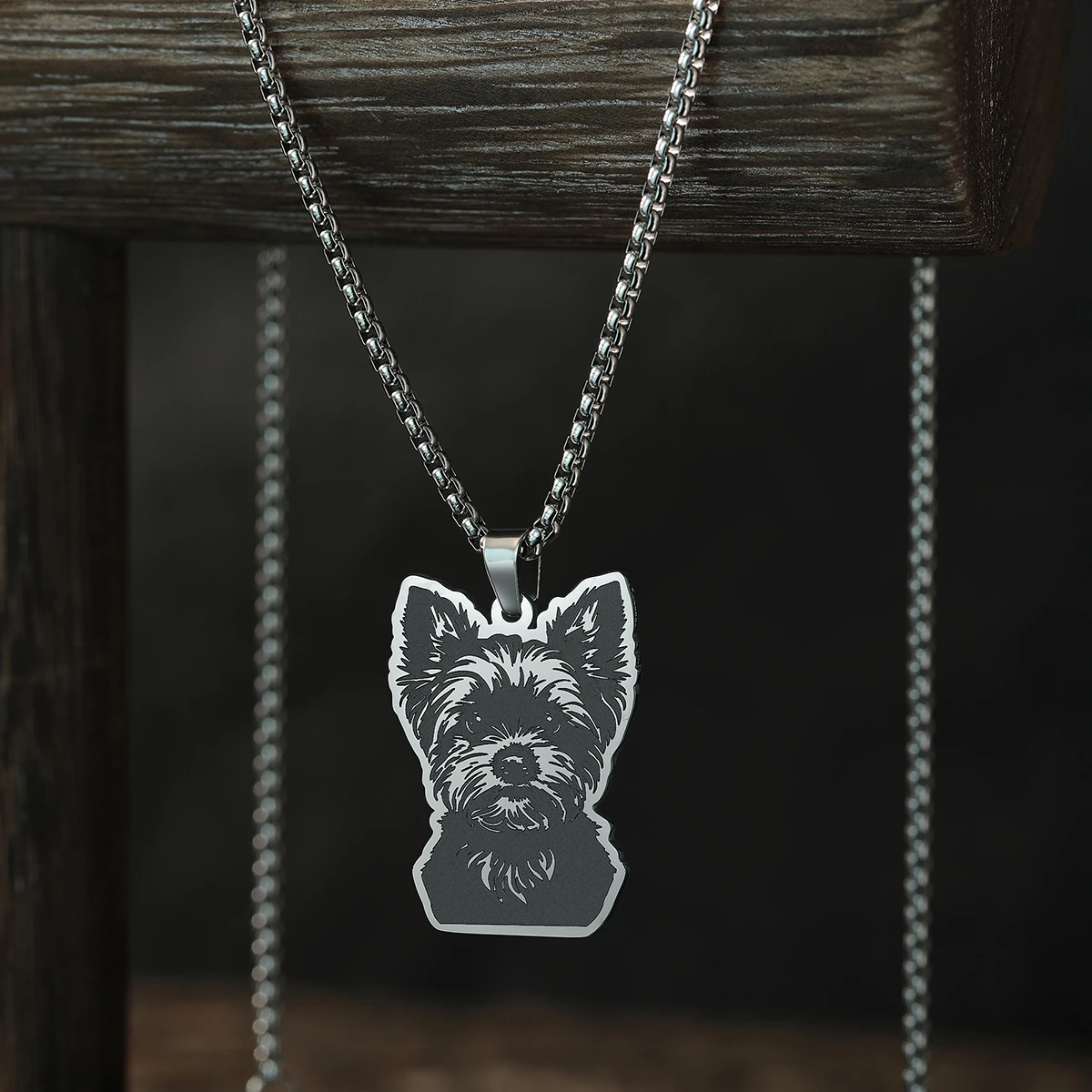 Kinitial Punk Animal Yorkshire Terrier Charm Necklace Women Men Stainless Steel Jewelry Vintage Pendant Necklace Gift