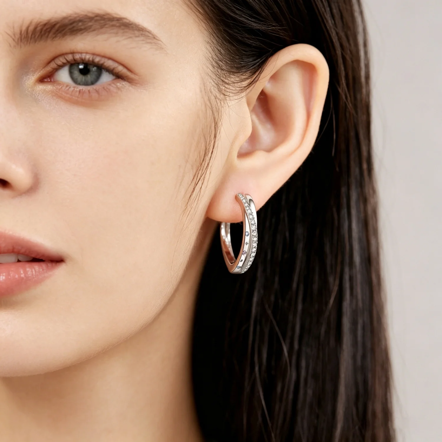 

MISEFF S925 Sterling Silver Earring Classic Colorful Zirconia Cross-Design Hoop Earrings Fashion Jewelry Birthday Gift