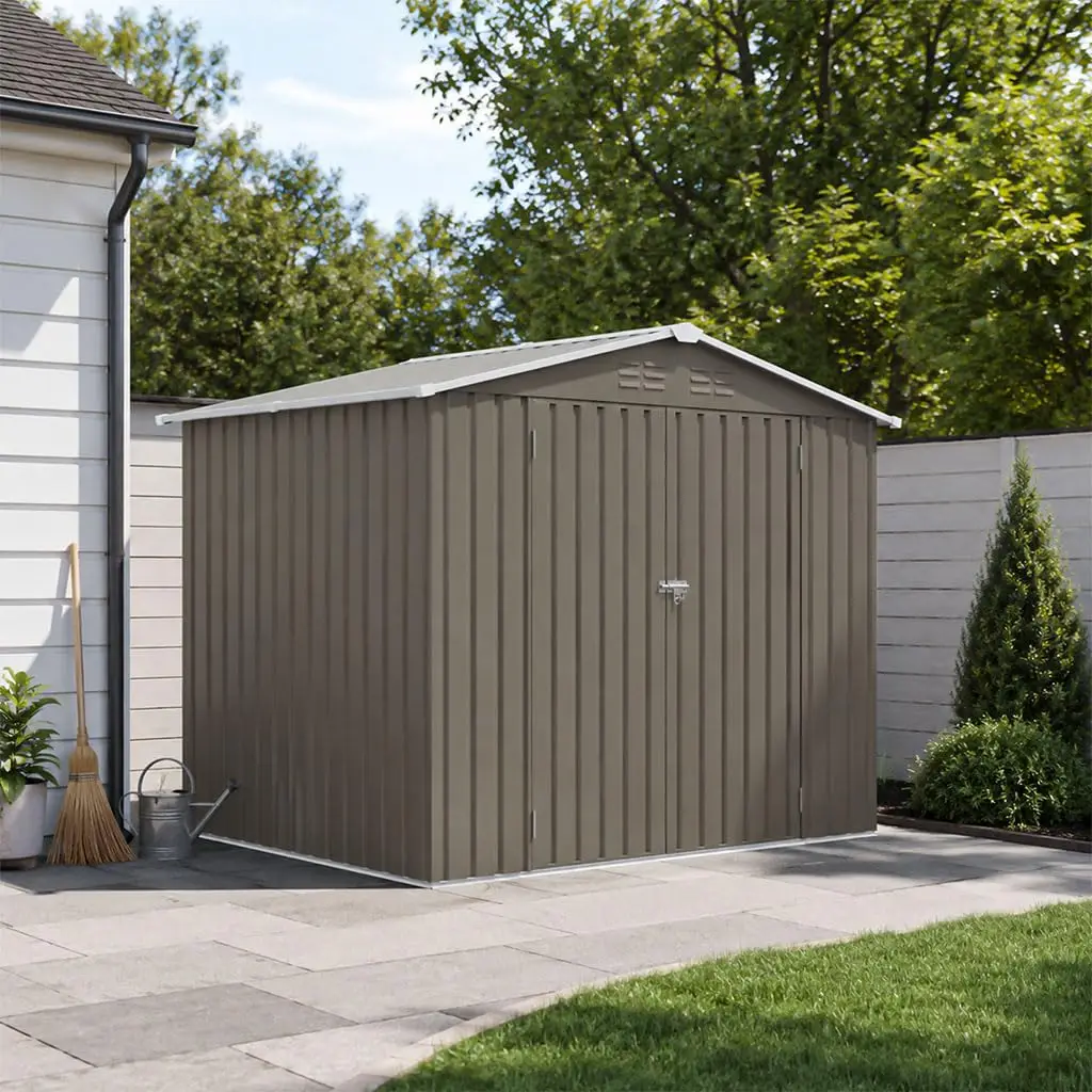 Metal Garden Shed 8x6 FT with Lockable Doors, Ventilation, Galvanized Steel Frame, Weather Resistant Tool Storage, Customized
