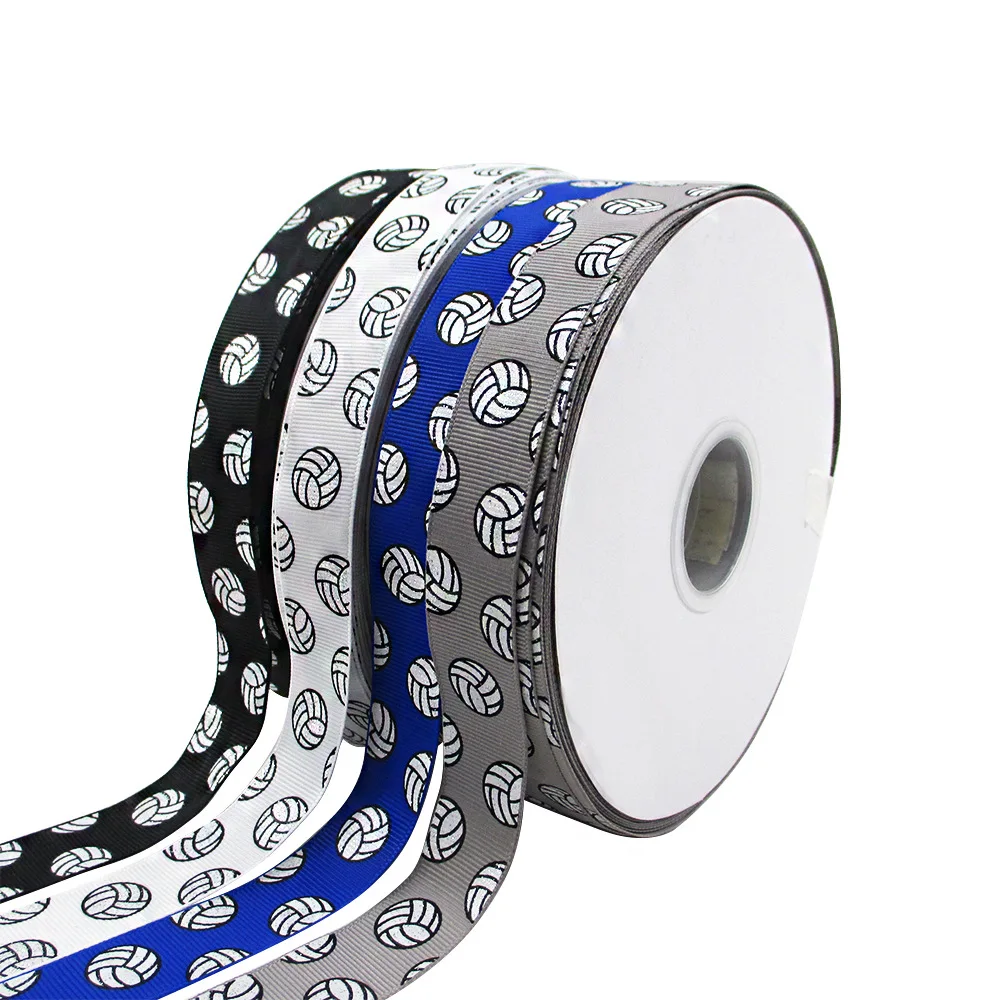 7/8 Inch 22mm Glitter Volleyball Grosgrain Ribbon 100 Yards Per Lot, Sport Series Decor Tape for Hair Bow Crafts, Accept Custom