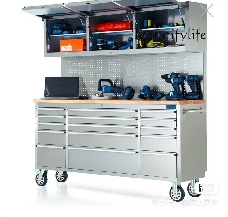 

American 72-inch garage large stainless steel multi-functional solid wood auto repair tool cabinet cart racing workstation
