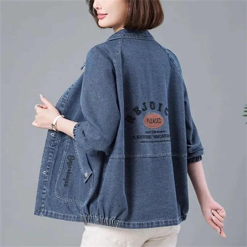 Retro Denim Female 2026 Spring Autumn New Short Cowboy Coat Plus Size Loose Jeans Outwear Fashion Mother Overwear Tops