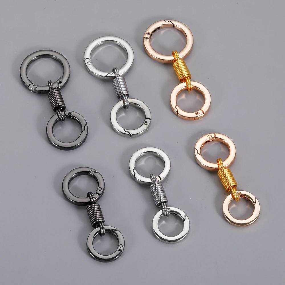 Metal Spring Gate Double O Ring Keychain for Car Key Holder Openable Bag Belt Strap Buckle Dog Chain Horseshoe Keyring Wholesale