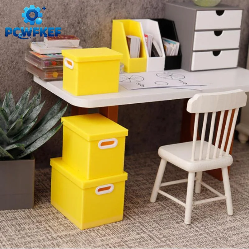 Dollhouse Miniature Color Storage Box 3Pcs Set with Lid Organizer for DIY Micro Scene Decor