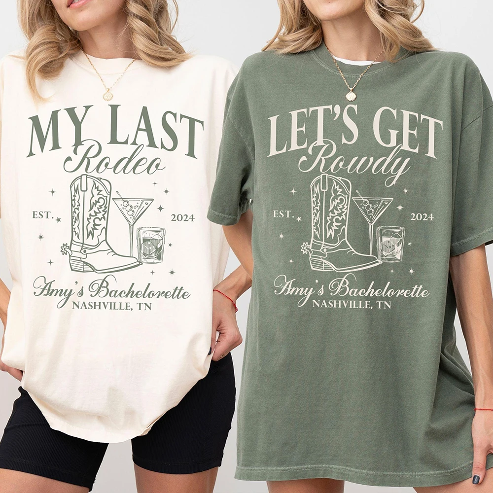 Custom Last Rodeo Bachelorette Shirt Cowgirl Bachelorette Party Shirt for Bride Funny Unisex Top Daily Trendy Party Streetwear