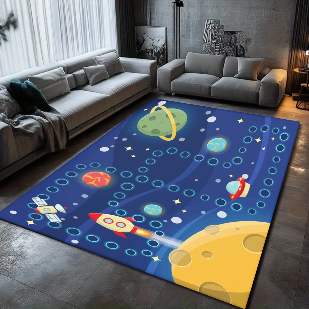 Cartoon Space Planet Rocket Carpet Waterproof Kids Room Floor Mat Living Room Bedroom Aesthetic Decor Non Slip Home Rug