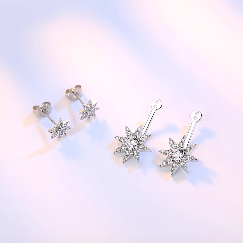 Fashion Double Use Snowflake Zircon Drop Earrings Women Jewelry Gift 925 Sterling Silver Stars Rhinestone Ear Stud Free Delivery