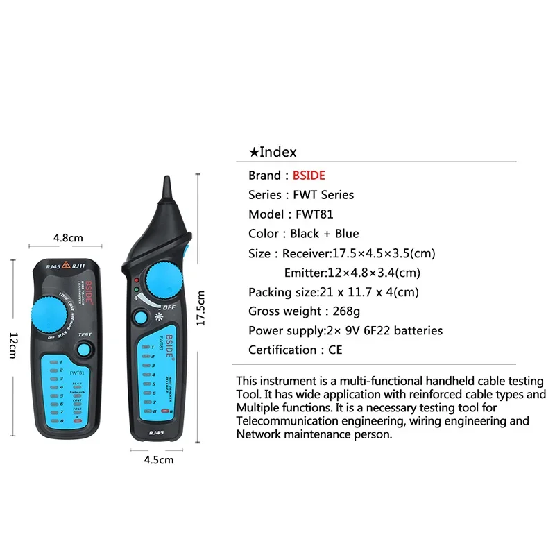 FWT81 Network Cable Tester Multi Functional Network Line Finder RJ11 RJ45 Telephone Wire Tester Ethernet LAN Tracer Analyzer