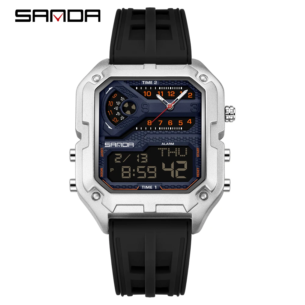 

SANDA SD6278 Мужские электронные часы Многофункциональный будильник Светящийся календарь Спортивные цифровые часы