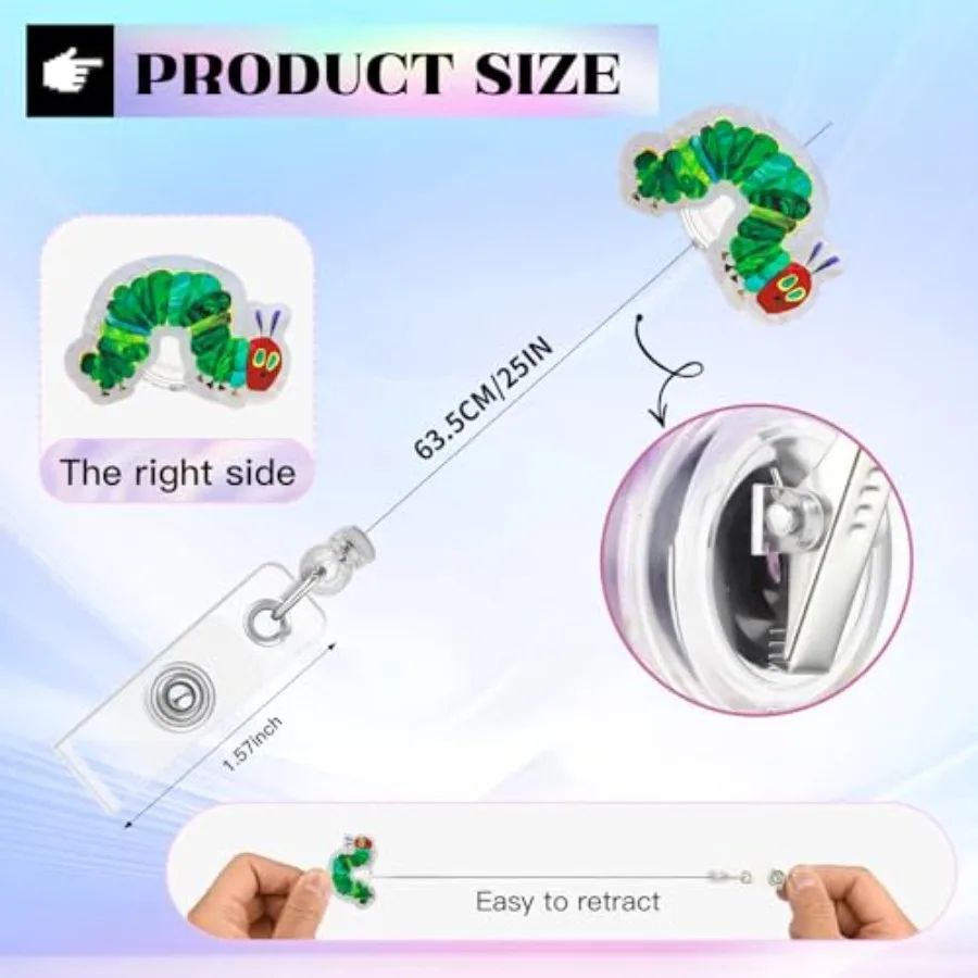 Carrete de insignia The Very Hun Caterpillar, carretes de insignia divertidos, soporte retráctil para insignia, carrete, Clip de identificación, Animal lindo, decorativo pediátrico