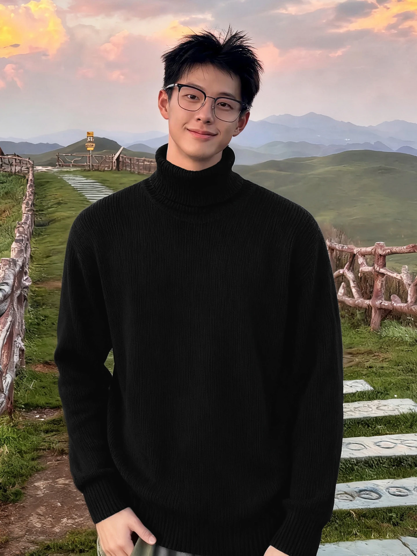 

Men's High Collar Knitted Sweater Winter Fce Lined Loose Fit Comfortable Long Sve T-irt Sle Indoor Outdoor Wear