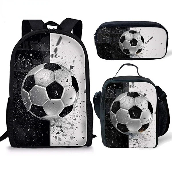 Creative Football Print School Bag Set for Teenager Boys Girls Student Daily Casual Campus Backpack Lunch Bag Pencil Bag