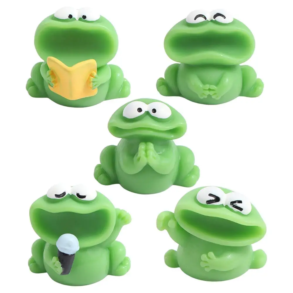 Cartoon Big Mouth Chorus Frogs Figurine Cute DIY Big Mouth Frogs Statue Resin Crafts Mini Frogs Ornament Home Decor