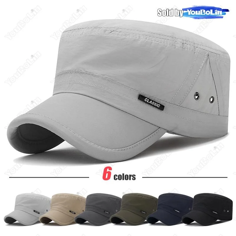 Lightweight Quick Dry Adjustable Flat Top Cadet Cap Sun Hat Trucker Caps Dad Hats