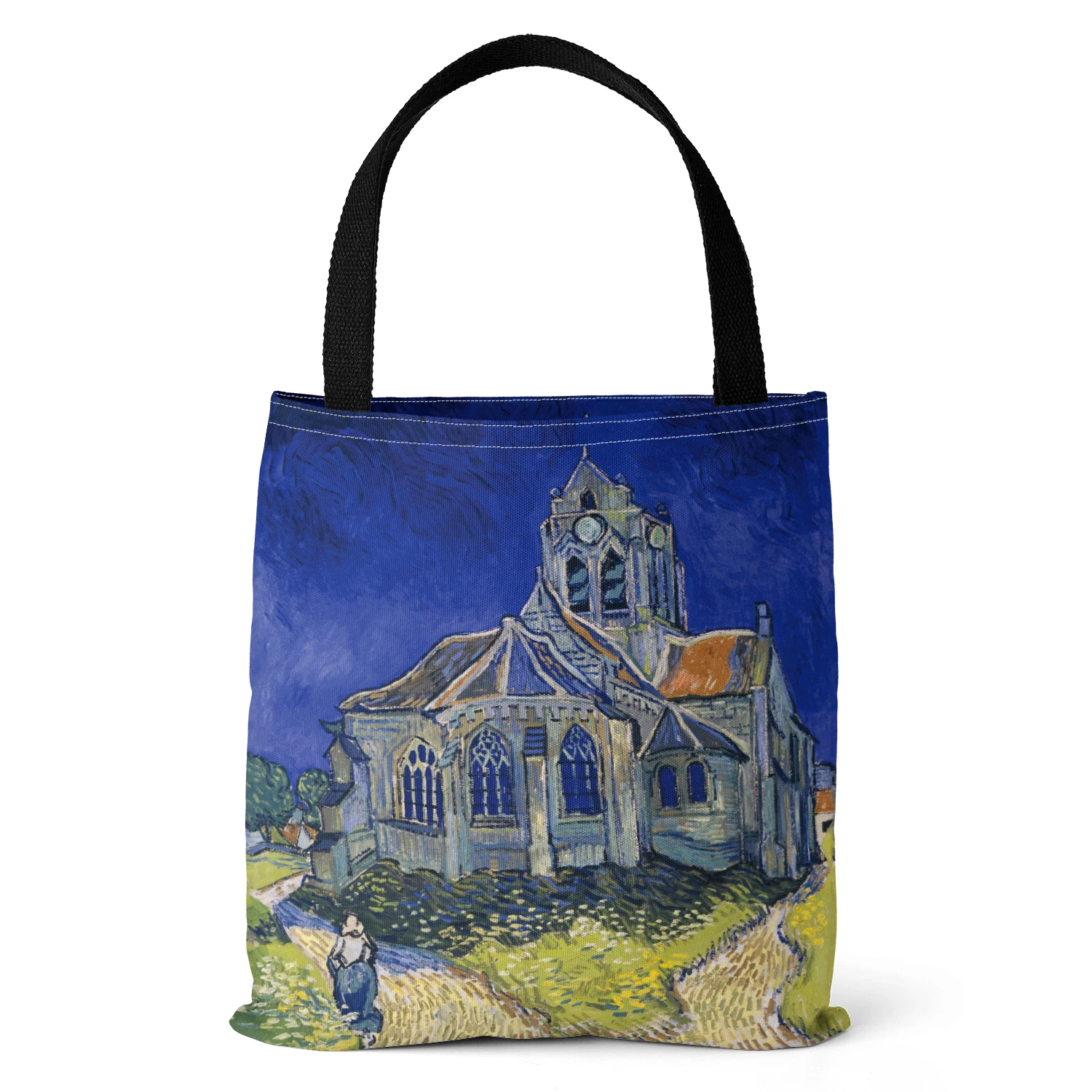 Van Gogh Series Canvas Bag Oil Painting Starry Night Sunflower Apricot Flower Coffee Holder Handbag Lightweight Shoulder Bag