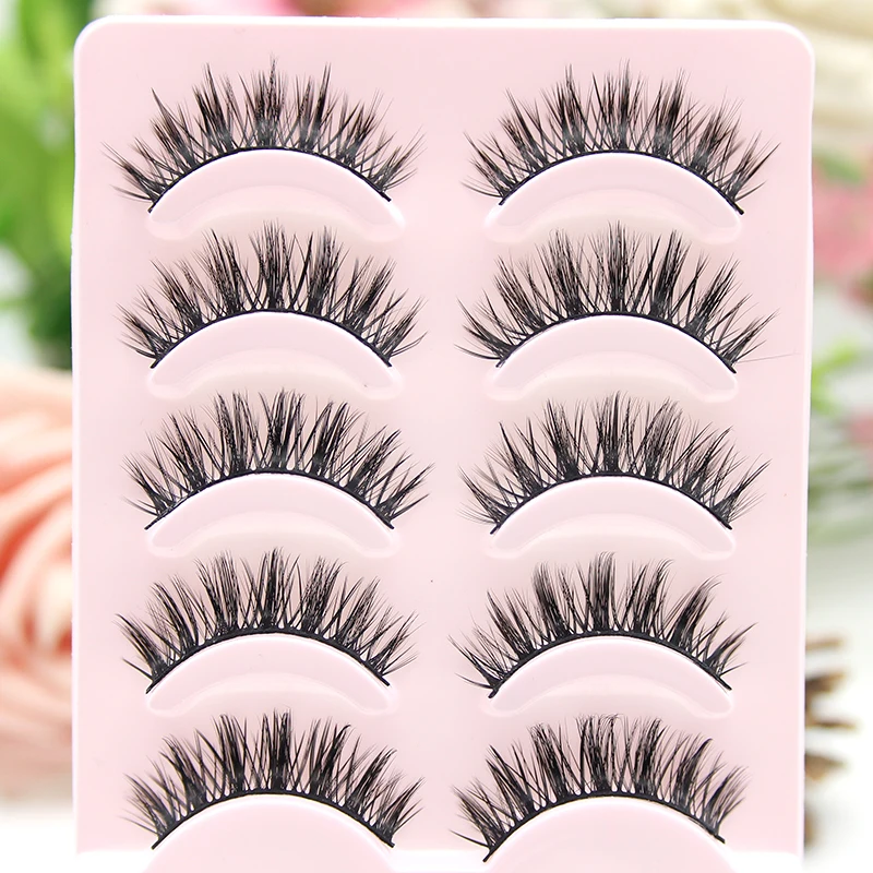 5/10pairsMakeup False Eyelashes Natural Crisscross Thick Soft Eyelashes 100% Handmade Cotton Stems Fake Eyelashes Stage Lashes